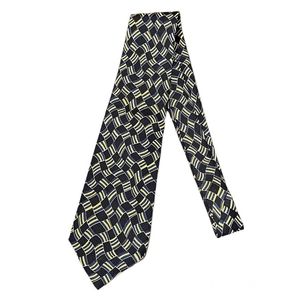 Polo Ralph Lauren Silk Necktie Blue Gold Geometric 57” Classic Work